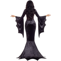 Morticia Addams Inspired Gothic Bat Witch Dress Halloween Costume For Women