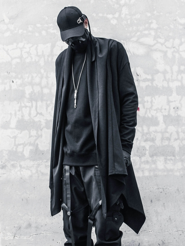 Yamamoto-Style Dark Gothic Witch Cape Coat for Men, Mid-Length Goth Cloak - Halloweez