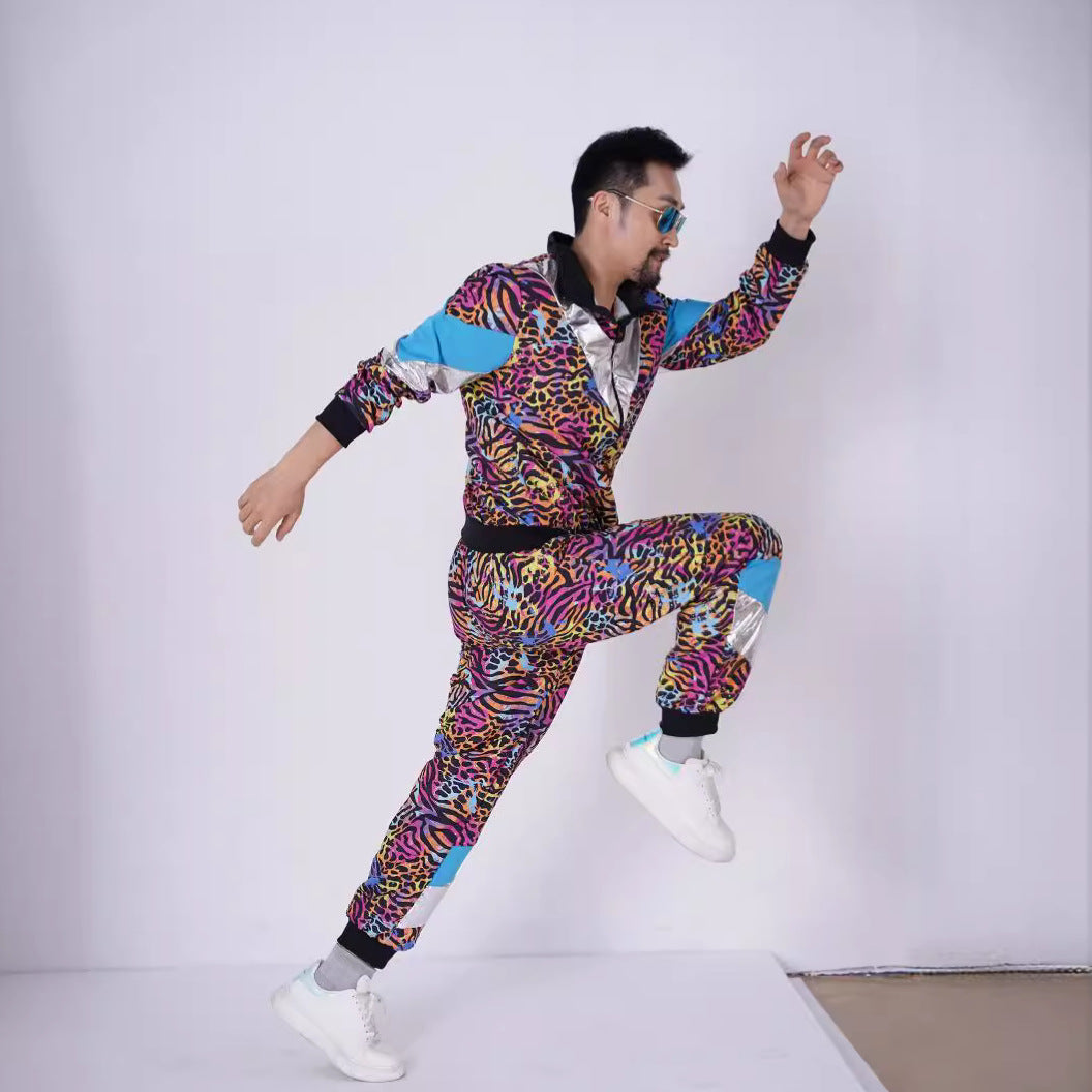 Unisex 80s 90s Retro Tracksuit – Color Block Windbreaker Jacket & Pants Set for Hip Hop, Disco Parties & Streetwear Looks - Halloweez