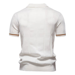Men Knit Polo Shirt, Short Sleeve Lapel Business Casual Top for Spring Summer