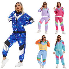 80s Retro Disco Tracksuit, Vintage Hip Hop Jacket & Pants Set, Unisex Adult Halloween Dance Costume for Party Performance - Halloweez