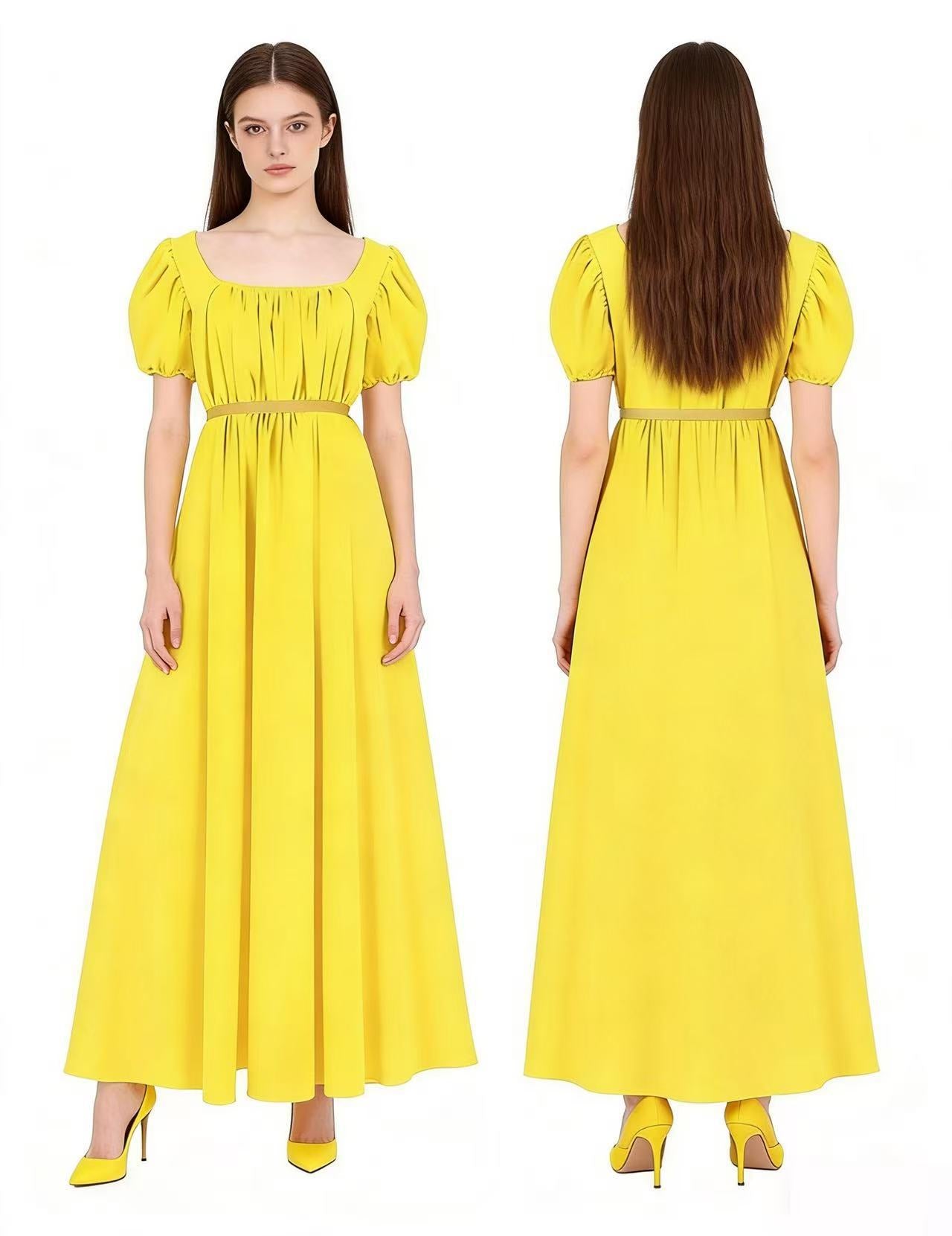 Bridgerton Inspired Women’s Regency Dress – Square Neck Empire Waist Maxi Gown with Puff Sleeves for Renaissance Fair, Tea Party & Historical Cosplay - Halloweez