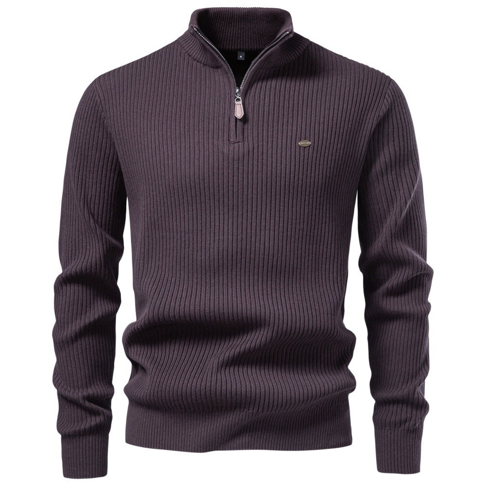 Men Casual Quarter‑Zip Knit Sweater, Custom‑Fit for Autumn Winter & Halloween