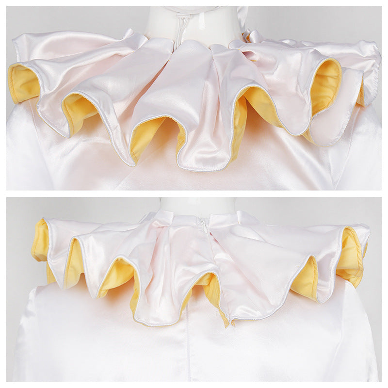 The Freak Circus Old Design White Pierrot Harlequin Halloween Clown Cosplay Costume - Halloweez