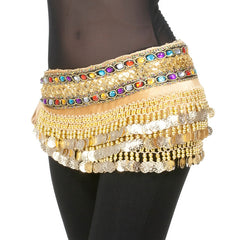 Egypt Style 248 Coin Belly Dance Waist Chain, Wide Rhinestone Hip Scarf for Dance & Halloween