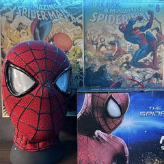 Spider Hero Mask, Electric Movable Eyes, Touch LED Light, Ring Remote Control