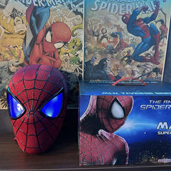 Spider Hero Mask, Electric Movable Eyes, Touch LED Light, Ring Remote Control
