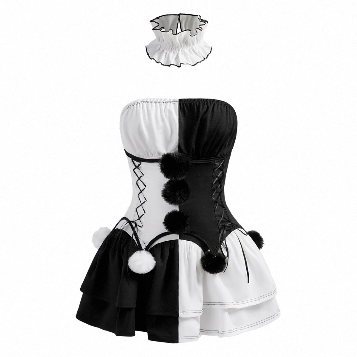 European American Sexy Spicy Girl Two-Piece Set, Strapless Waist Slim Mini Skirt, Fashion Sexy Lingerie Dress for Women - Halloweez