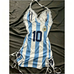 Argentina No.10 Soccer Stripe Halter Dress, Customizable, Party Cos Outfit