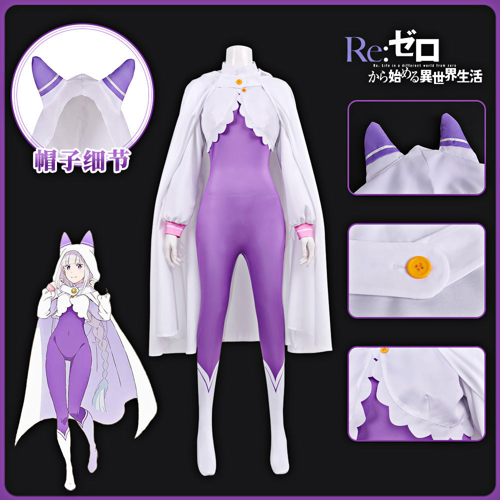 Re:ZERO Starting Life in Another World Emilia Cosplay Jumpsuit Bodysuit - Halloweez