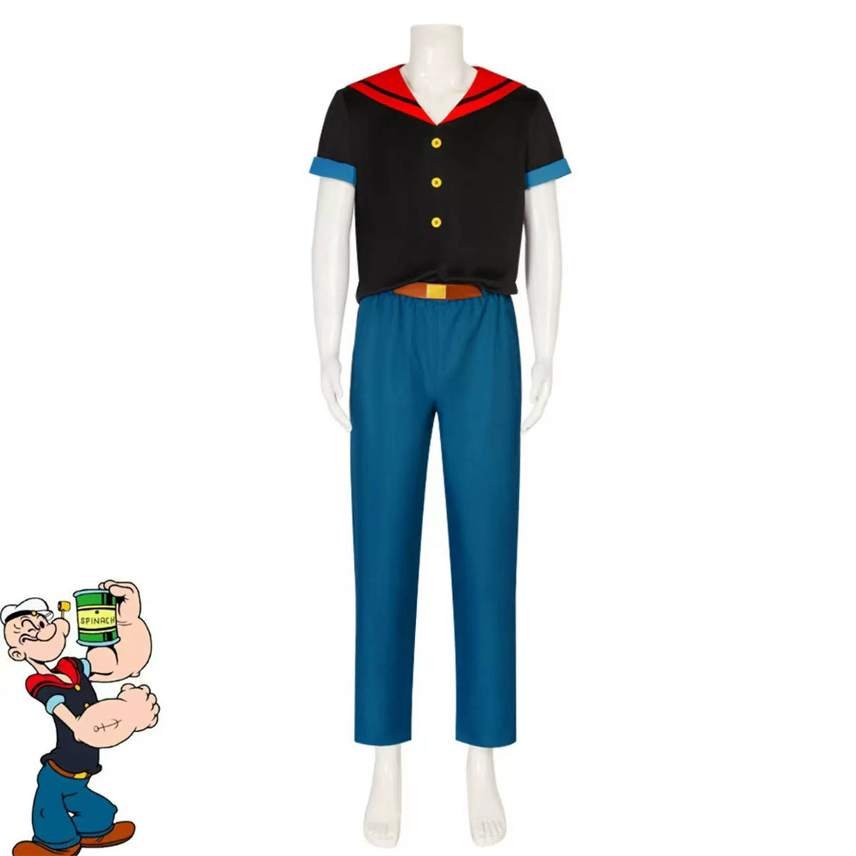 Popeye the Sailor Man Cosplay Costume Classic Sailor Role Play Outfit for Men Halloween Full Set - Halloweez