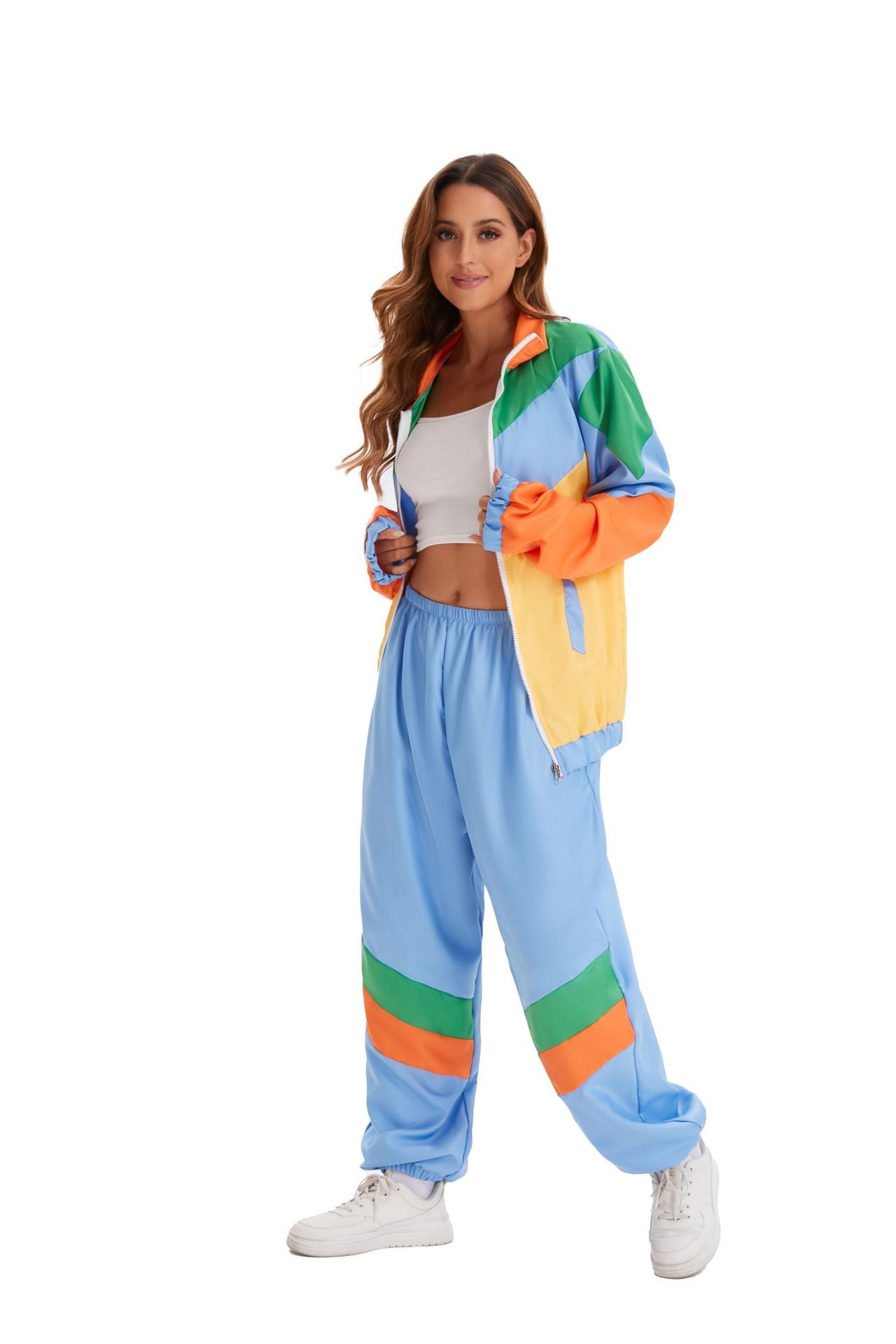 80s Retro Disco Tracksuit, Vintage Hip Hop Jacket & Pants Set, Unisex Adult Halloween Dance Costume for Party Performance - Halloweez