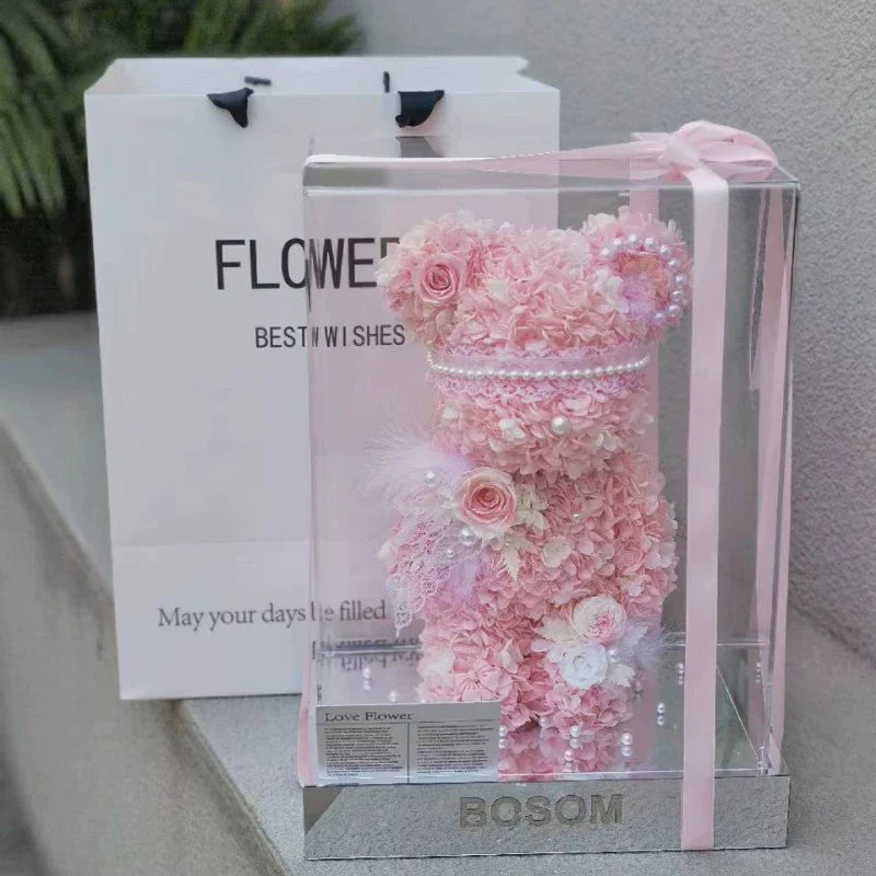 Elegante cubo de regalo con forma de oso de flores y rosas de Halloweeneez para novia, regalo de cumpleaños perfecto