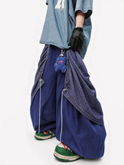 Men Hip‑Hop Detachable Apron Baggy Wide Leg Cargo Jogger Pants