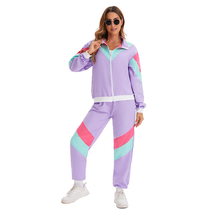 80s Retro Disco Tracksuit, Vintage Hip Hop Jacket & Pants Set, Unisex Adult Halloween Dance Costume for Party Performance - Halloweez