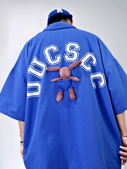Men Oversized Hip‑Hop Short Sleeve Shirt Summer Thin Printed Loose Jacket
