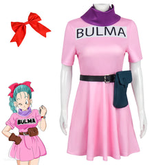 Dragon Ball Bulma Pink Dress Cosplay Costume For Comic‑Con Halloween