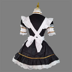 Japanese Black White Lolita Maid Cosplay Costume, Custom Plus Size Available