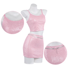 Pink Sequin Stage Outfit, Customizable, Kpop Idol Performance Costume