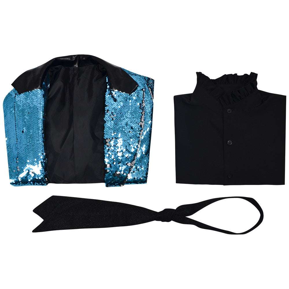 Ghosts Band Cosplay Costume, Halloween Sequin Suit, Rock Singer Stage Outfit, Gothic Ghost Band Party Performance Clothes for Men - Halloweez