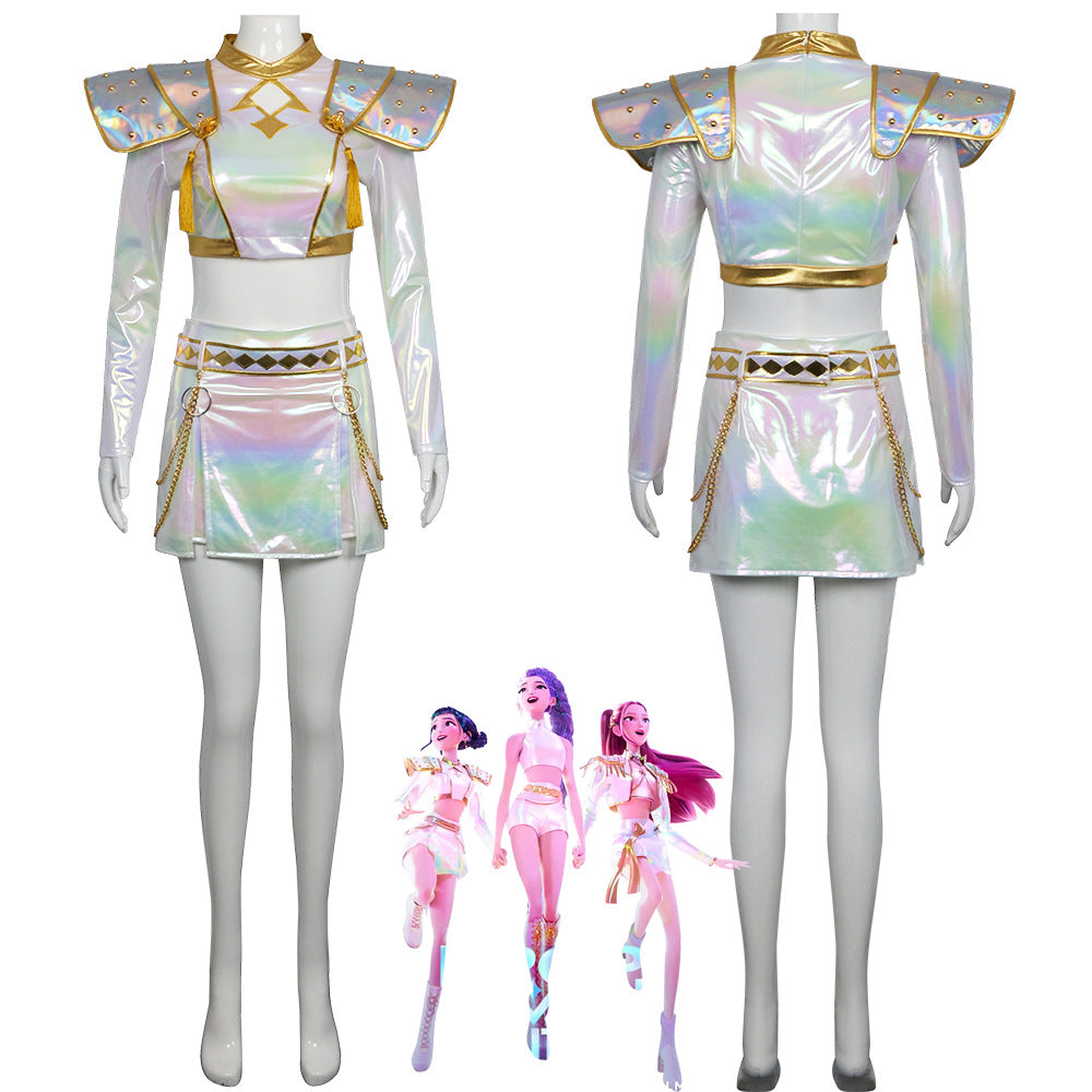 Demon Hunters Zoe & Mila Lumi White Stage Outfit Cosplay Costume