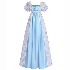 Bridgerton Inspired Women’s Regency Era Floral Maxi Dress – Puff Sleeve Empire Waist Gown for Cosplay & Themed Events - Halloweez