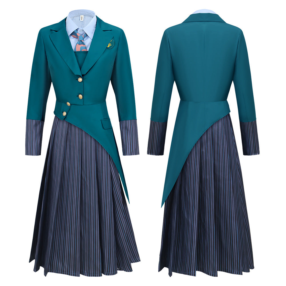 Wicked Glinda Elphaba Girls Uniform Cosplay Blue Shirt Green Coat Outfit - Halloweez