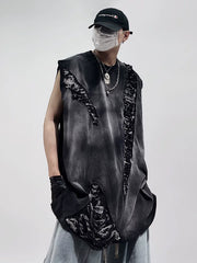 Men Oversized Hip‑Hop Sleeveless T‑Shirt Retro Detachable Short Sleeve Vest