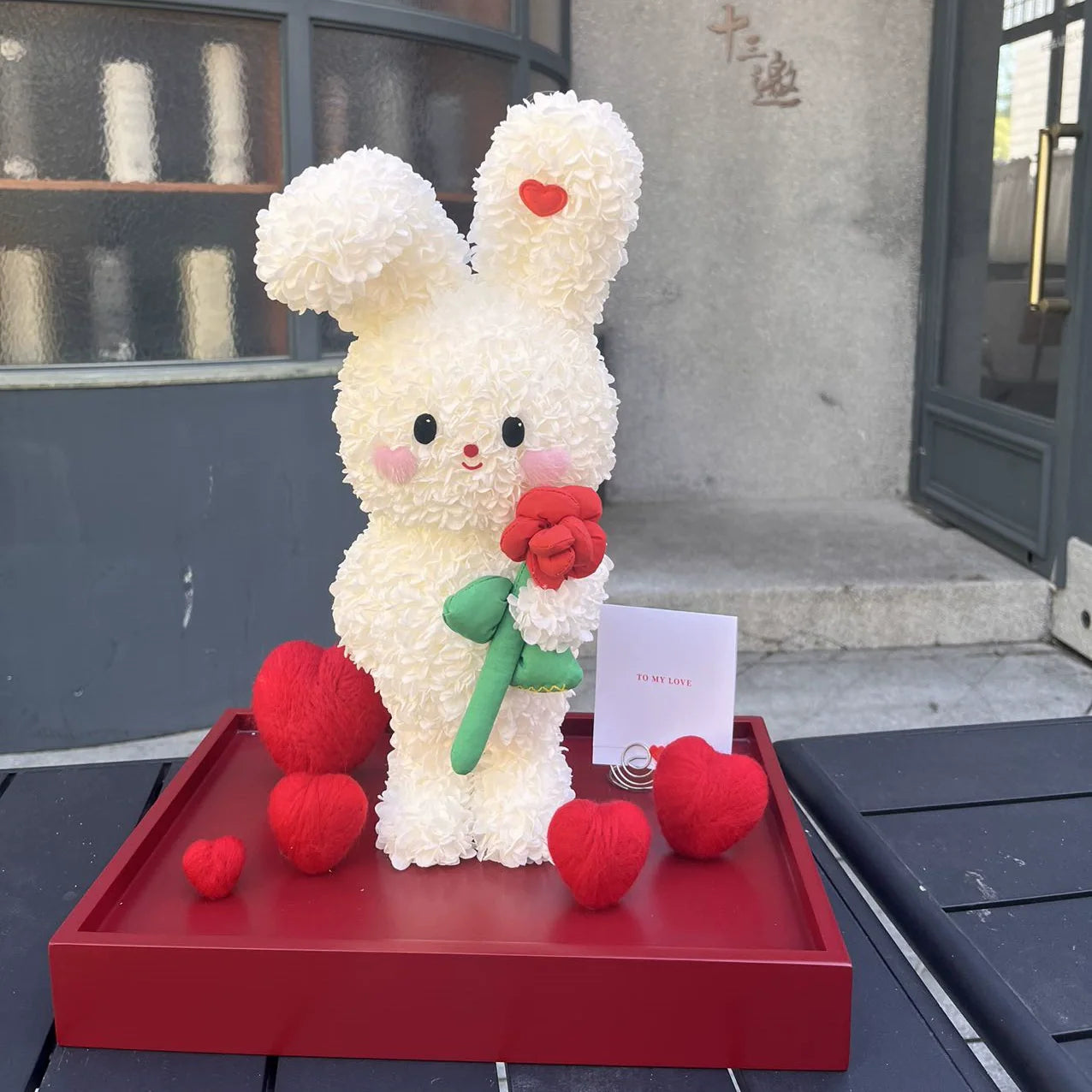 Lapin aux fleurs éternelles - Cadeau exquis en forme de fleur véritable pour vos proches