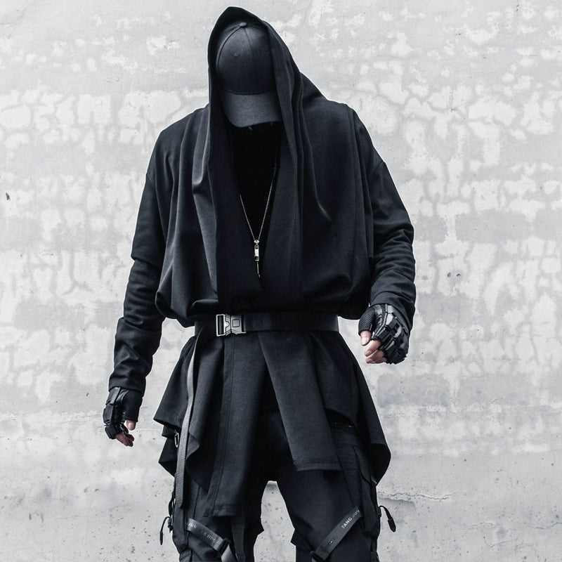 Yamamoto-Style Dark Gothic Witch Cape Coat for Men, Mid-Length Goth Cloak - Halloweez