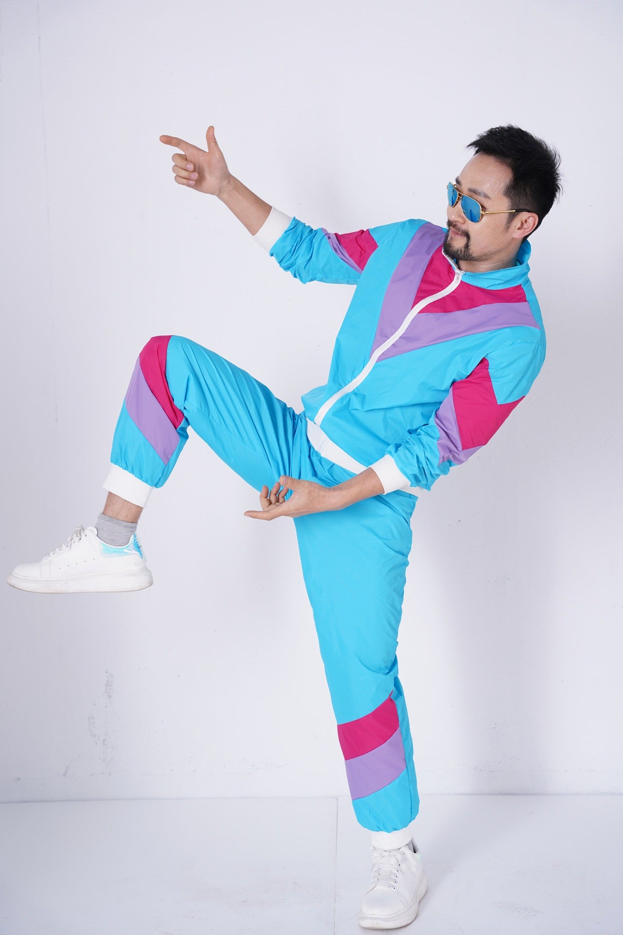 Unisex 80s 90s Retro Tracksuit – Color Block Windbreaker Jacket & Pants Set for Hip Hop, Disco Parties & Streetwear Looks - Halloweez