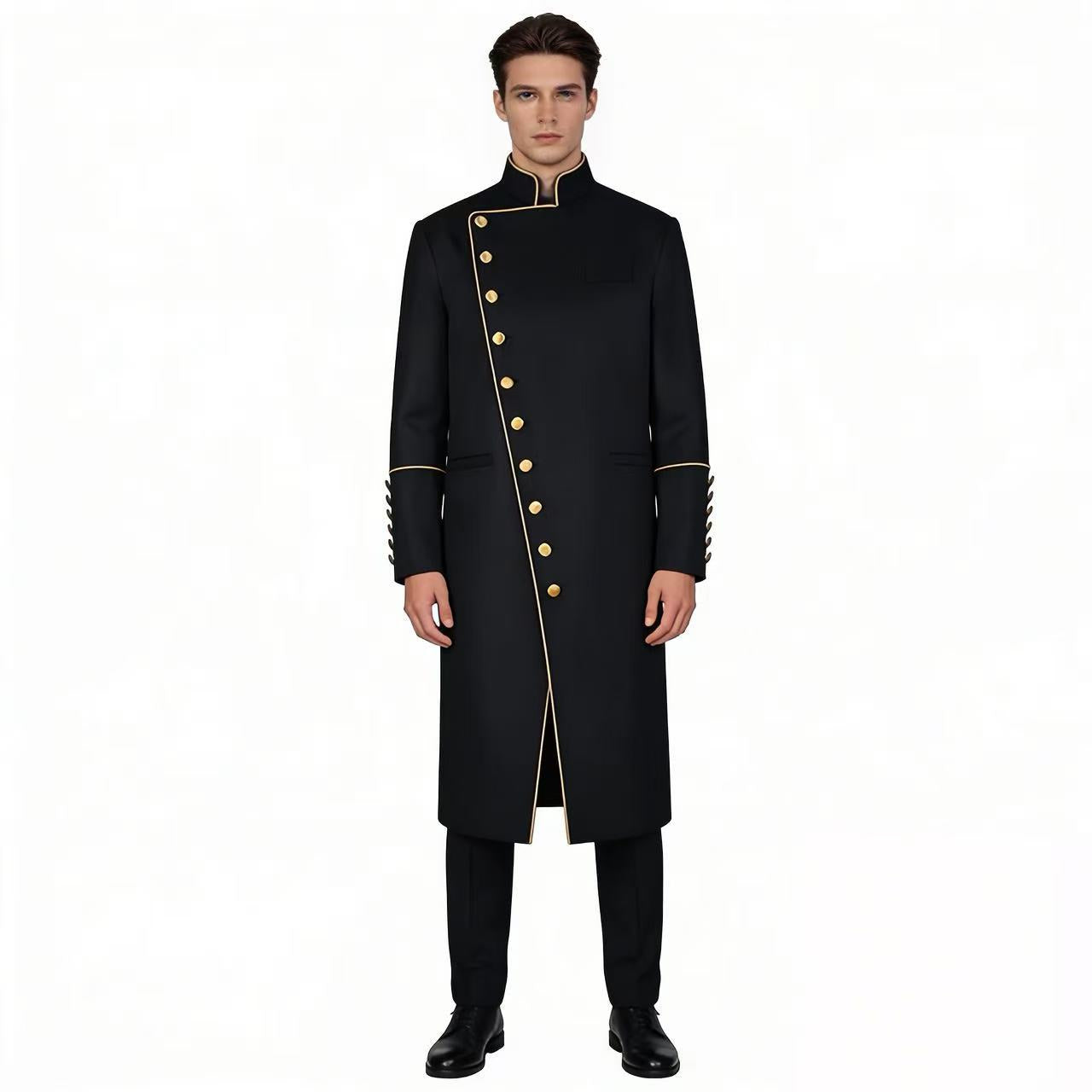 Steampunk Prince Adult Military Jacket – Gold Piping, Victorian Formal Cosplay Costume for Weddings, Parties & Theatrical Performances - Halloweez