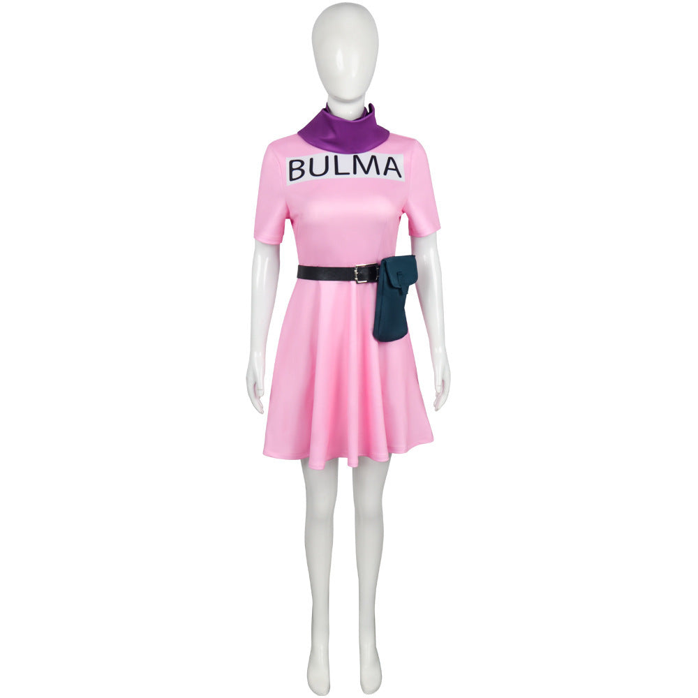 Dragon Ball Bulma Pink Dress Cosplay Costume For Comic‑Con Halloween