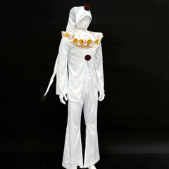 The Freak Circus Old Design White Pierrot Harlequin Halloween Clown Cosplay Costume - Halloweez