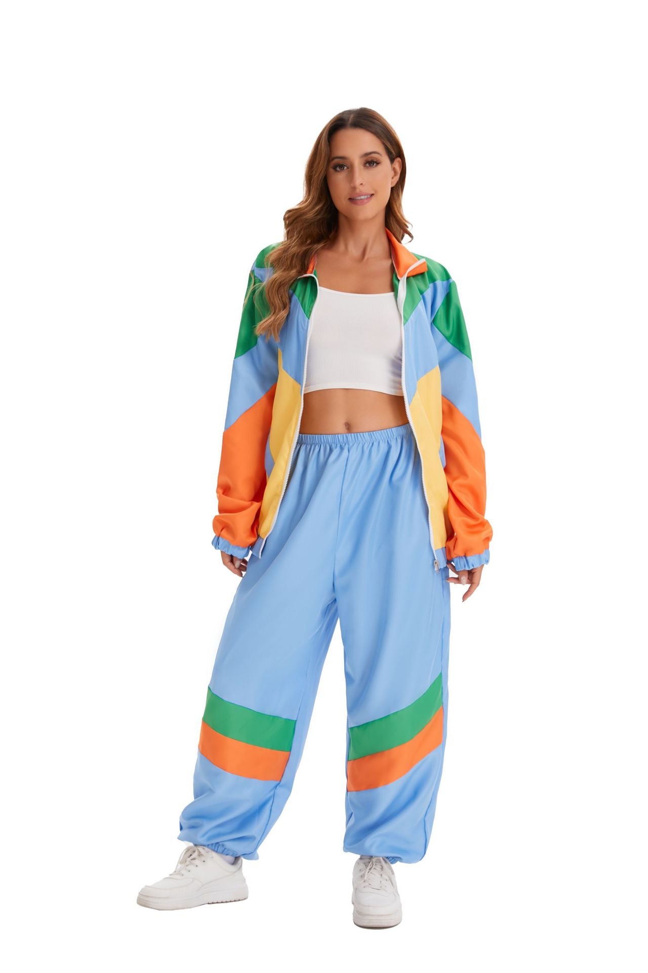 80s Retro Disco Tracksuit, Vintage Hip Hop Jacket & Pants Set, Unisex Adult Halloween Dance Costume for Party Performance - Halloweez