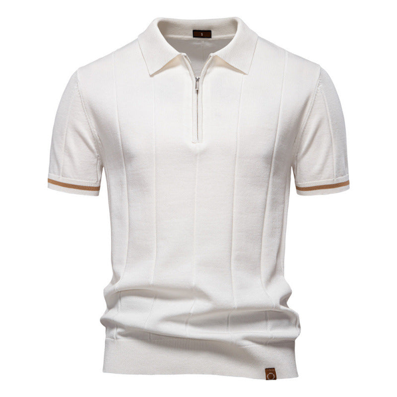 Men Knit Polo Shirt, Short Sleeve Lapel Business Casual Top for Spring Summer