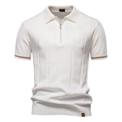 Men Knit Polo Shirt, Short Sleeve Lapel Business Casual Top for Spring Summer