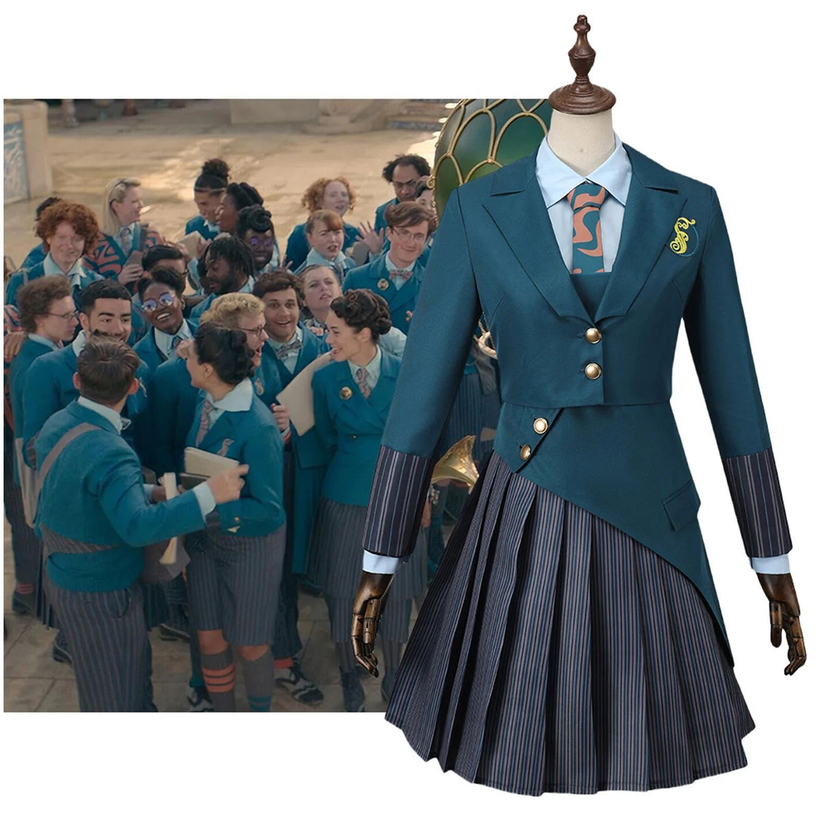 Wicked Glinda Elphaba Girls Uniform Cosplay Blue Shirt Green Coat Outfit - Halloweez