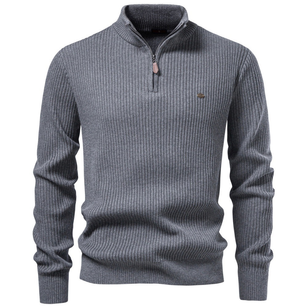 Men Casual Quarter‑Zip Knit Sweater, Custom‑Fit for Autumn Winter & Halloween