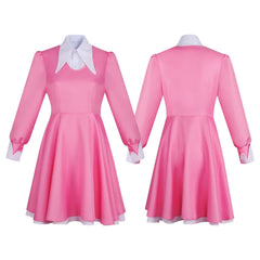 Alice in Wonderland Cosplay Costume Pink Casual Swing Dress Women Fairy Tale Full Dress Outfit - Halloweez