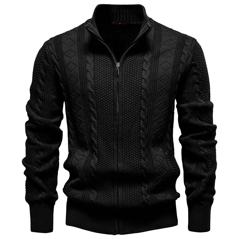 Men Full‑Zip Cable Knit Cardigan Jacket, European Size for Autumn Winter