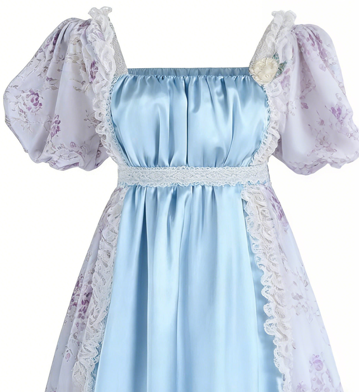 Bridgerton Inspired Women’s Regency Era Floral Maxi Dress – Puff Sleeve Empire Waist Gown for Cosplay & Themed Events - Halloweez