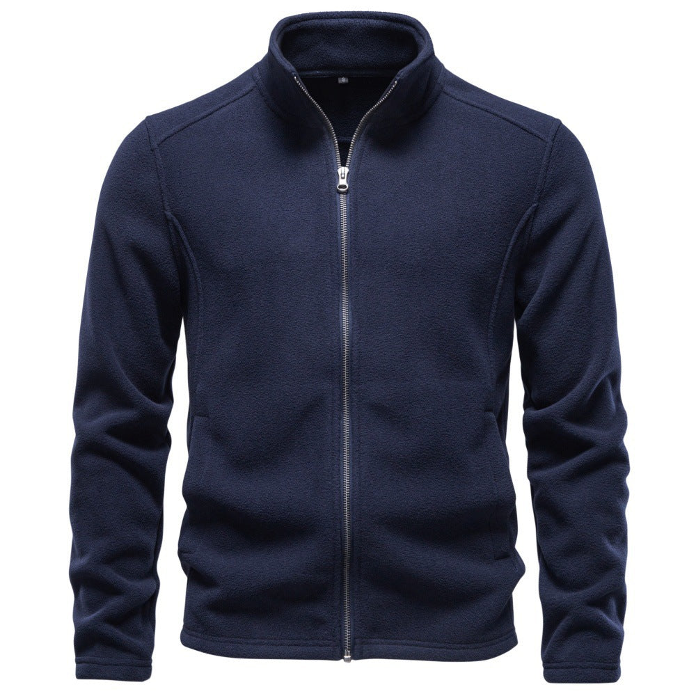 Men Full‑Zip Fleece Jacket, European Size Soft Shell Top for Autumn Winter