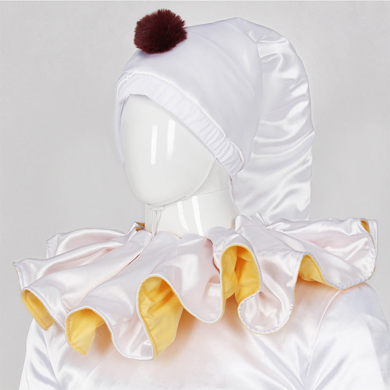 The Freak Circus Old Design White Pierrot Harlequin Halloween Clown Cosplay Costume - Halloweez