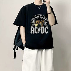AC/DC Band Rock Print Crew Neck Short Sleeve T‑Shirt