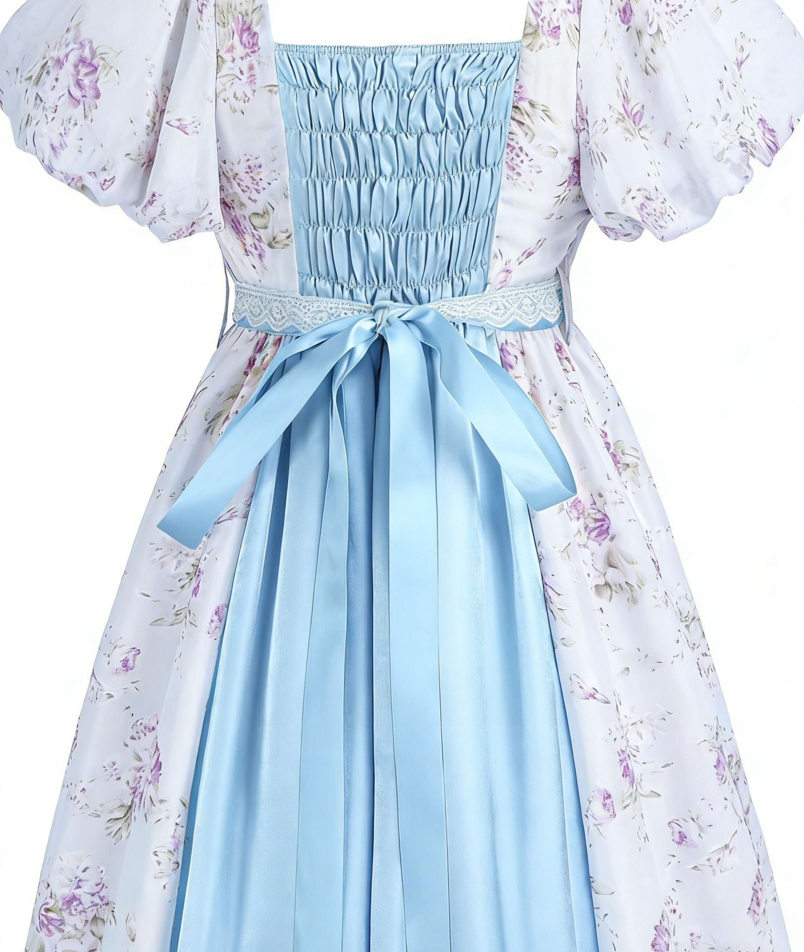 Bridgerton Inspired Women’s Regency Era Floral Maxi Dress – Puff Sleeve Empire Waist Gown for Cosplay & Themed Events - Halloweez