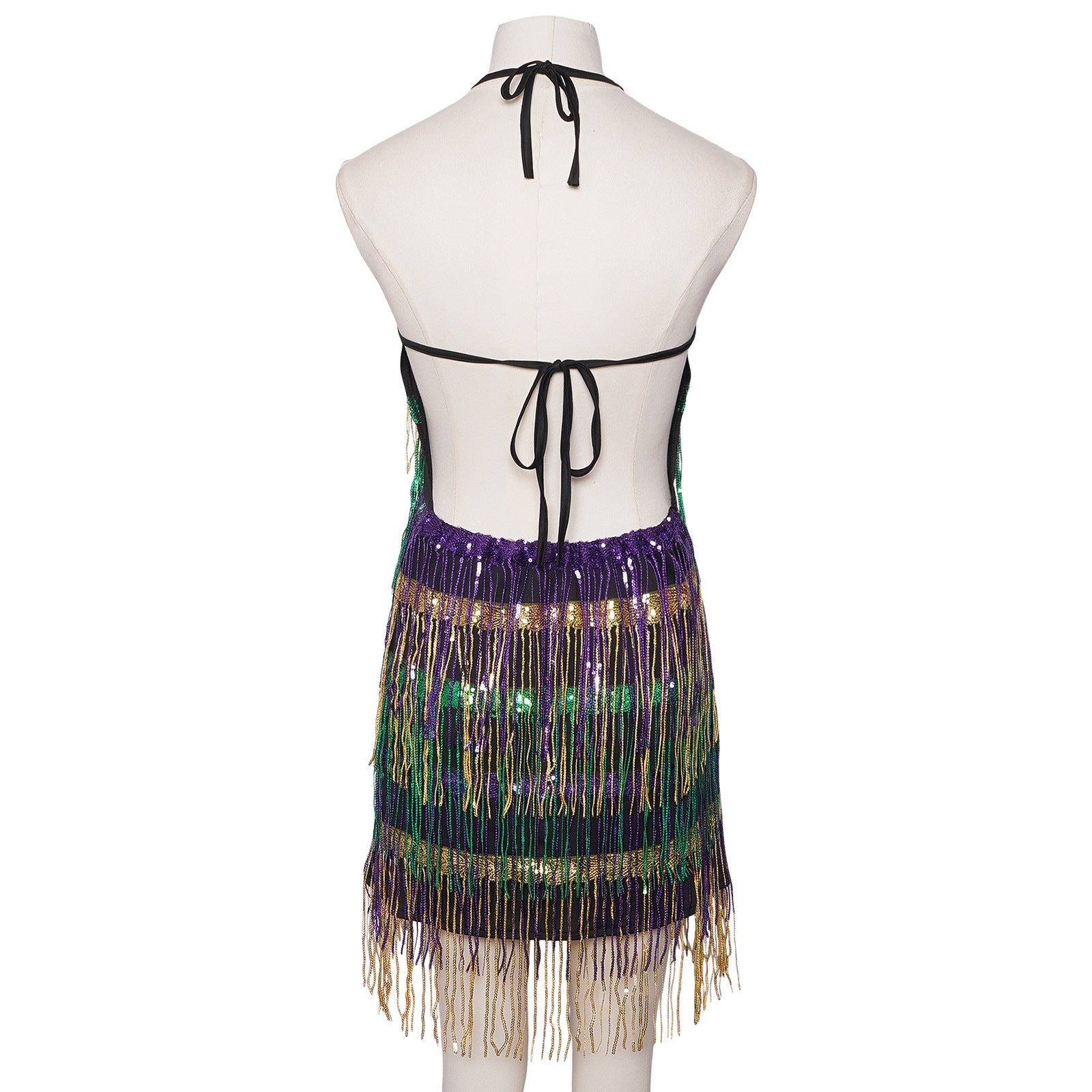 New Latin Dance Performance Dress V-Neck Spaghetti Strap Sequin Tassel Dress Cosplay Costume - Halloweez