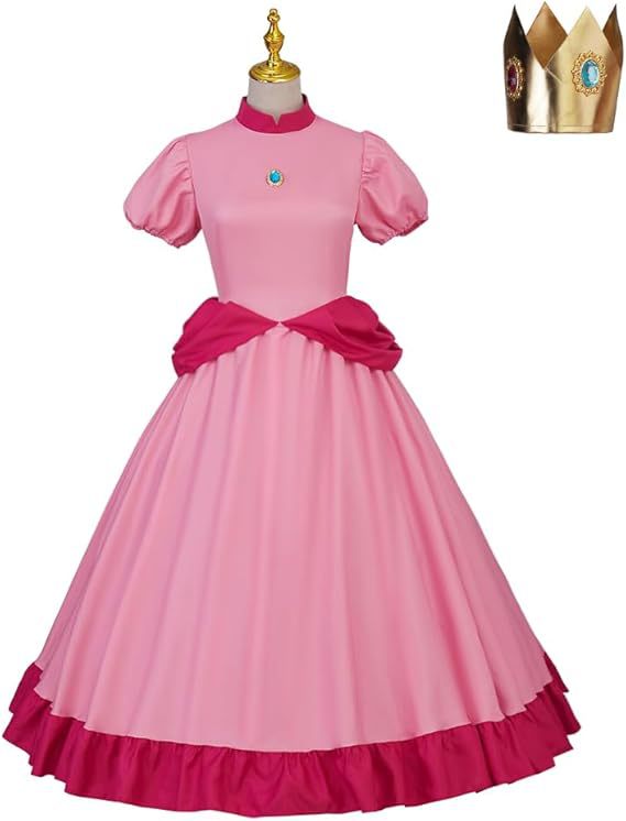 Super Mario Princess Peach Pink Dress Cosplay Costume Halloween Outfit for Child - Halloweez