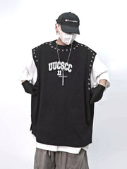 Men Oversized Hip‑Hop Sleeveless Tank Top American Retro Loose Vest