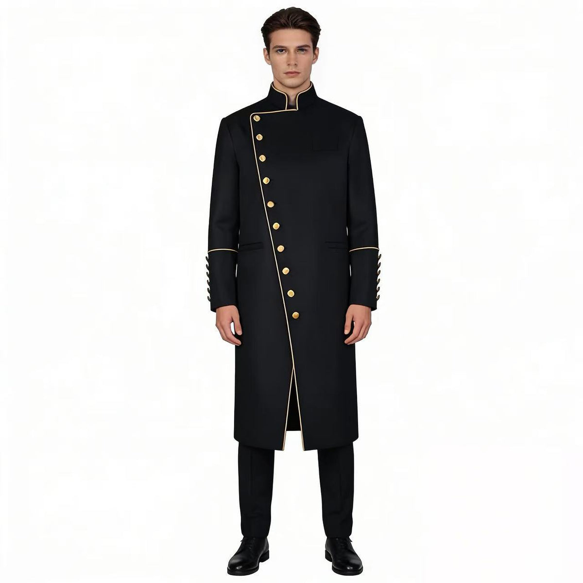 Steampunk Prince Adult Military Jacket – Gold Piping, Victorian Formal Cosplay Costume for Weddings, Parties & Theatrical Performances - Halloweez